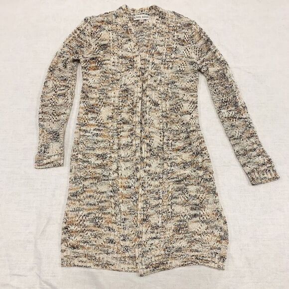 Knox Rose Sz S chunky cable knit long open cardigan sweater duster pockets beige - Picture 1 of 8